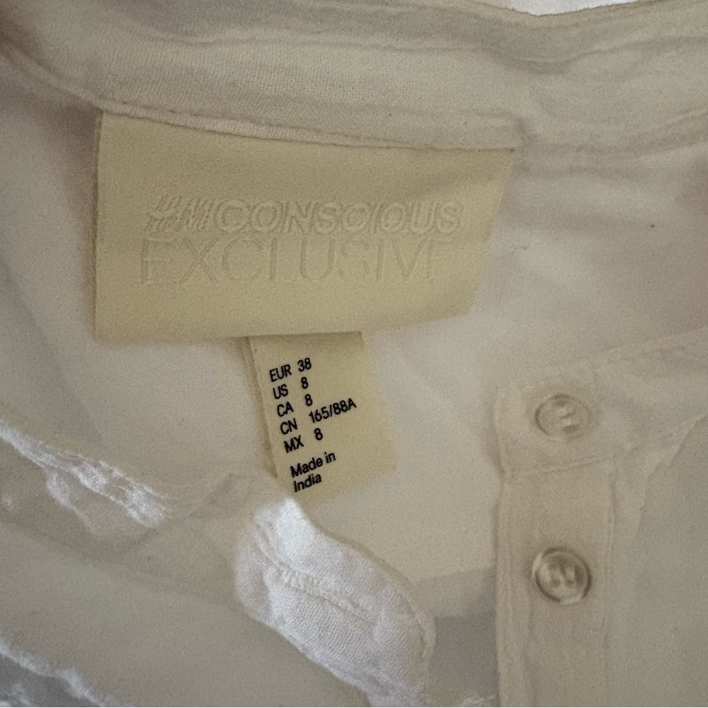 H&M CONSCIOUS Collection sz 8 High Low Shirt Fishtail White 3/4 Sleeve - Picture 10 of 12